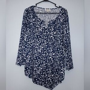 Blue‎ Mood Elegant Navy and White Long Sleeve Top 3X